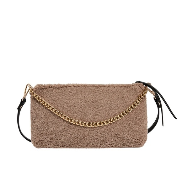New! Like Dreams Demi Envelope Sherpa Faux Leather Gold Chain Mini Shoulder Bag - Picture 3 of 13
